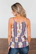 Got My Attention Tank Top- Ivory & Dusty Blue