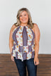Got My Attention Tank Top- Ivory & Dusty Blue