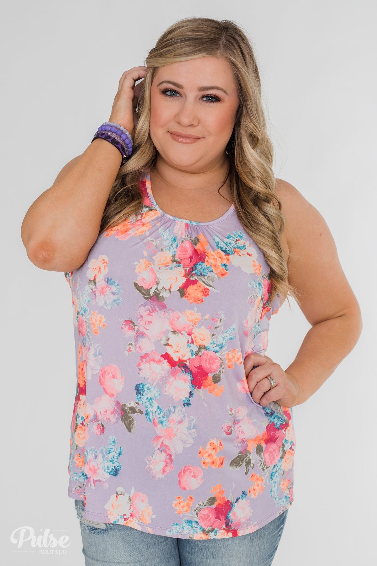 A Coral Floral Summer Tank - Lilac