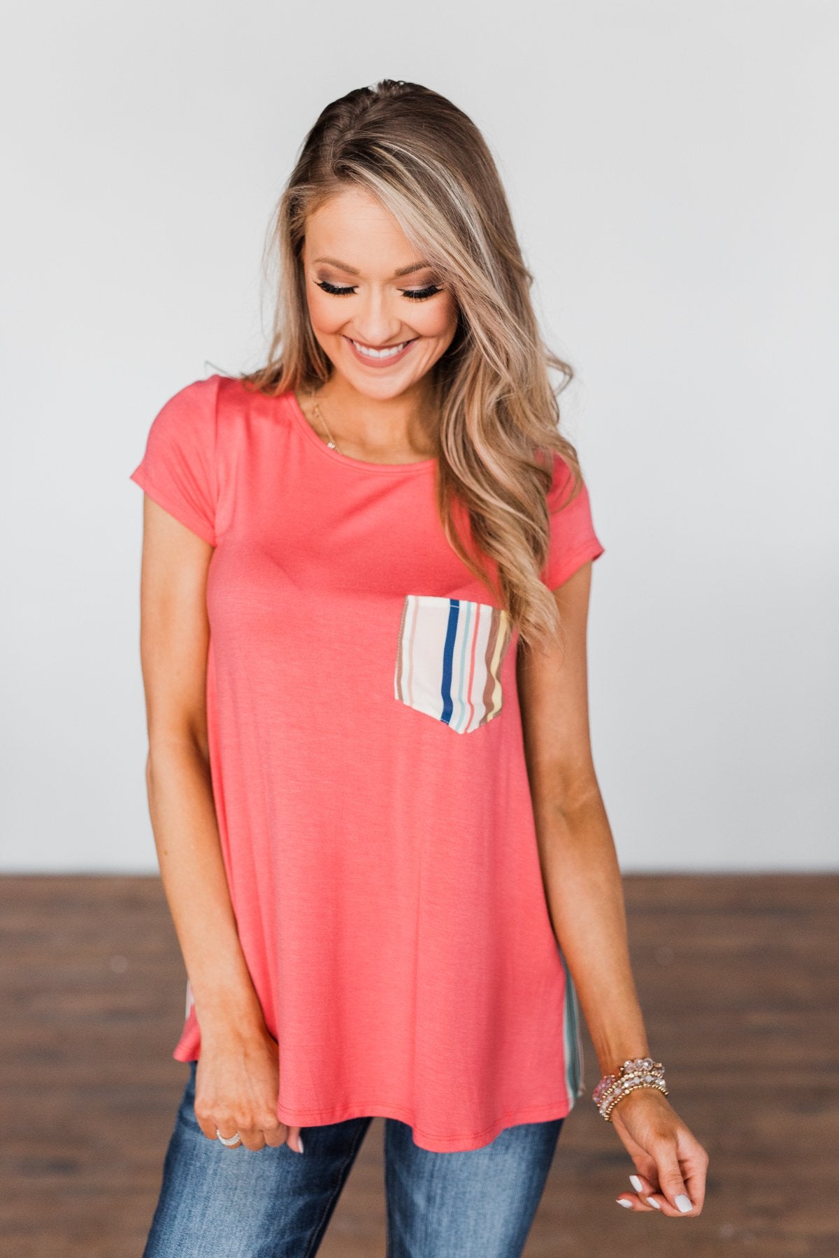 Days Like This Striped Back Top- Coral
