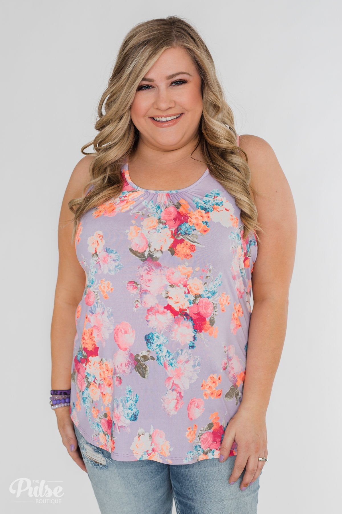 A Coral Floral Summer Tank - Lilac – The Pulse Boutique