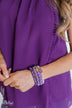 Geo Stone & Leopard Beaded Bracelet Set- Deep Purple