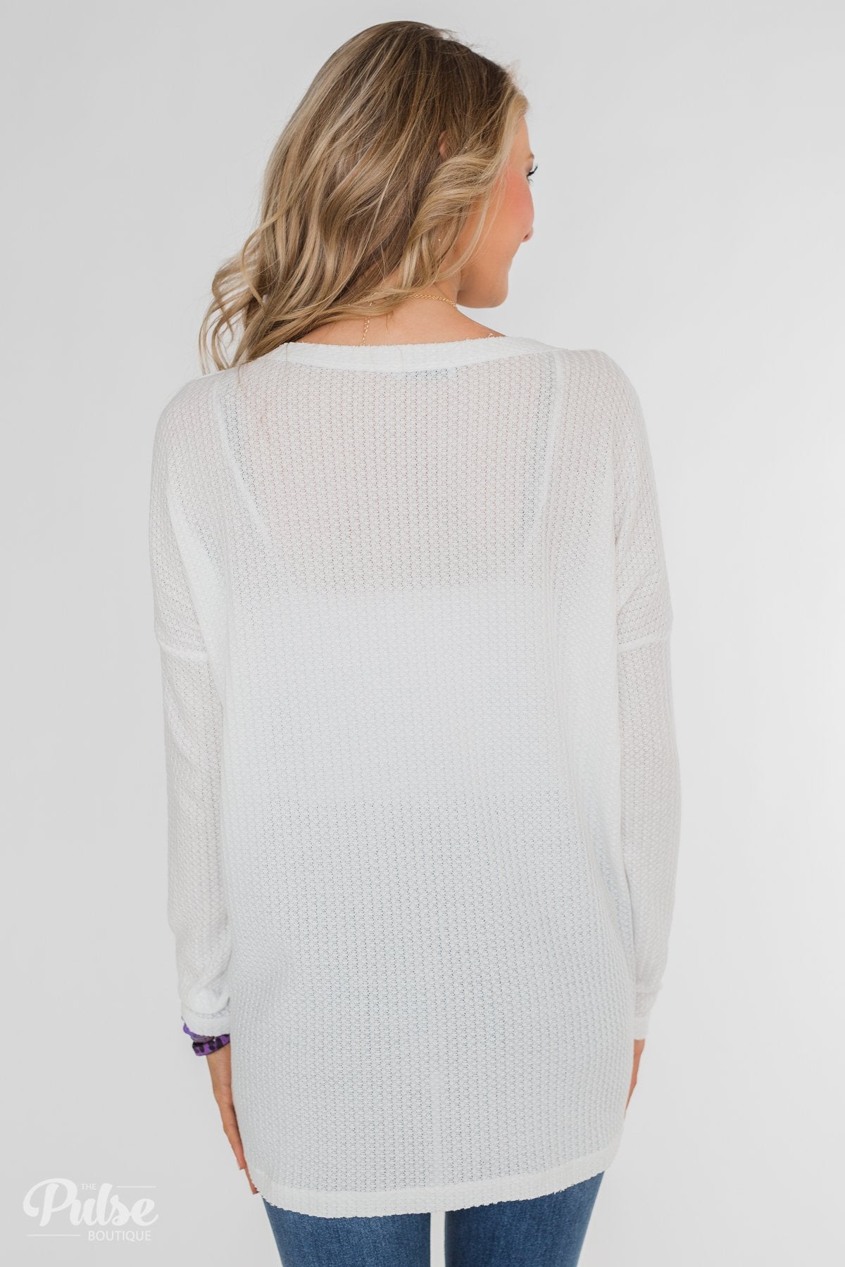 Long Sleeve Button-Up Thermal Top- White