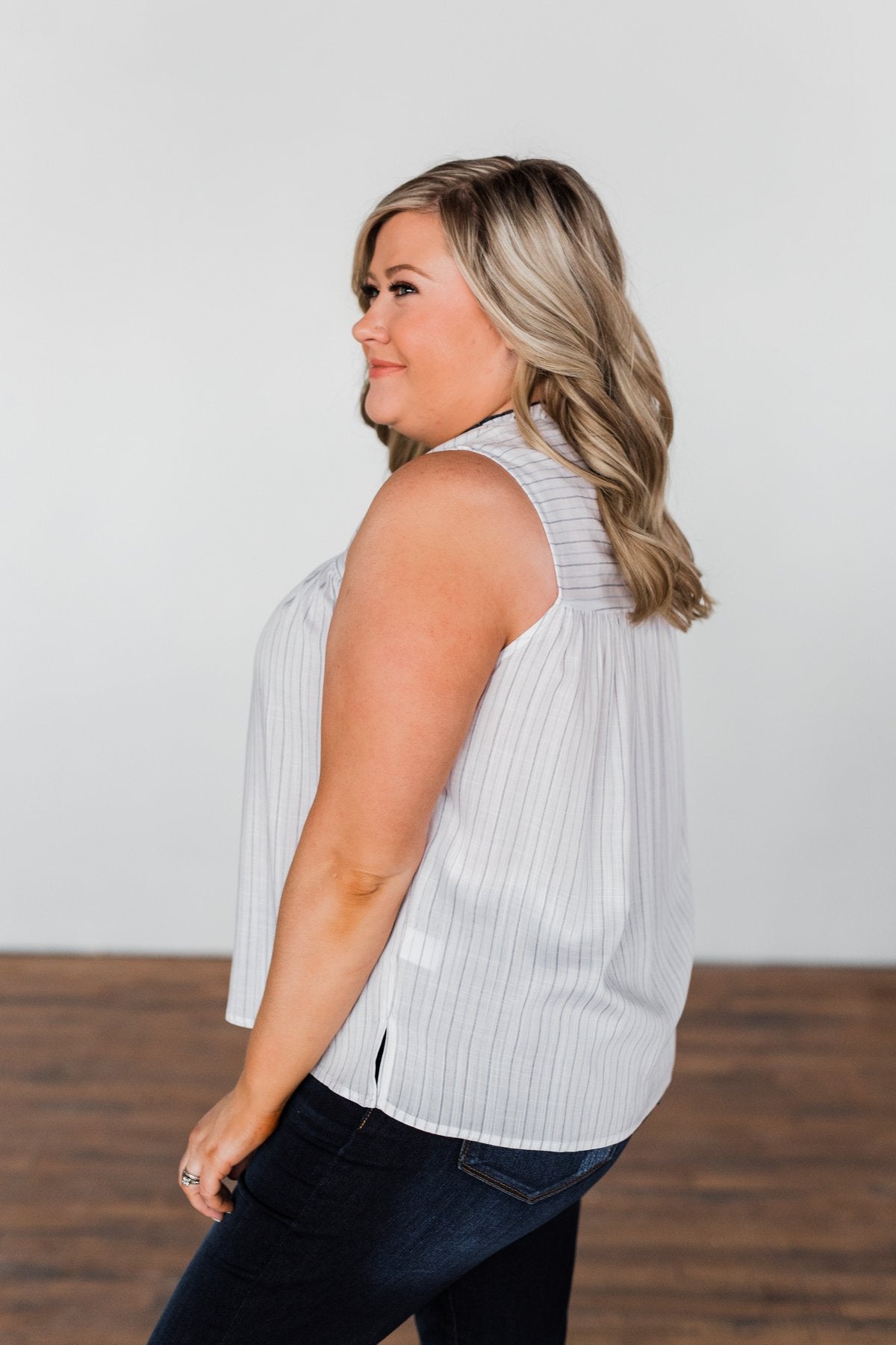 Secret Charm Striped Tassel Tank Top- Ivory & Navy