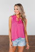 Tell My Story Neck Tie Tank Top- Hot Pink