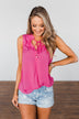 Tell My Story Neck Tie Tank Top- Hot Pink