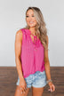 Tell My Story Neck Tie Tank Top- Hot Pink