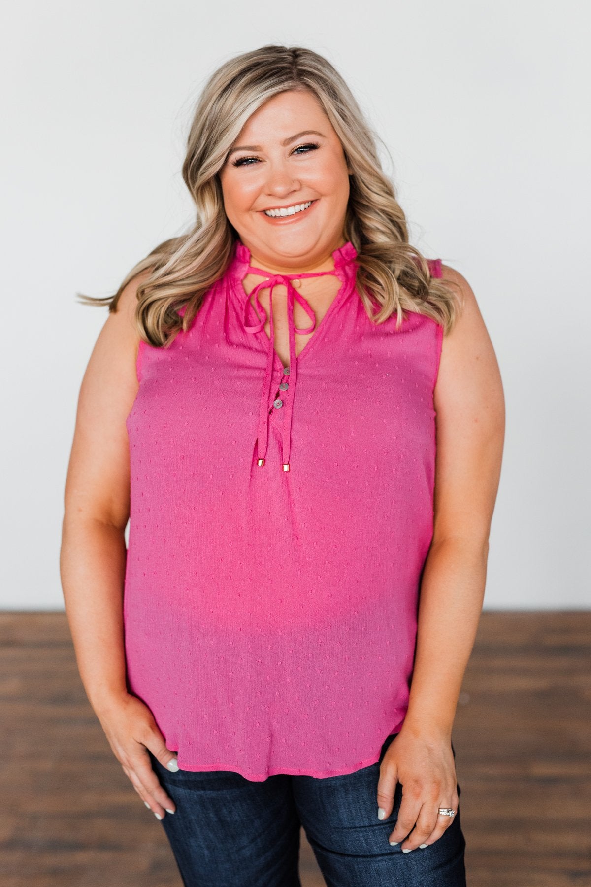 Tell My Story Neck Tie Tank Top- Hot Pink