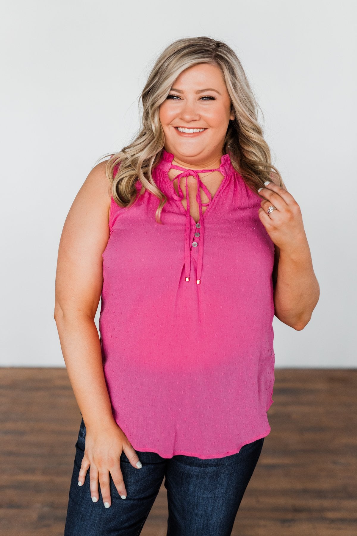 Tell My Story Neck Tie Tank Top- Hot Pink