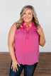 Tell My Story Neck Tie Tank Top- Hot Pink