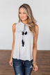 Secret Charm Striped Tassel Tank Top- Ivory & Navy