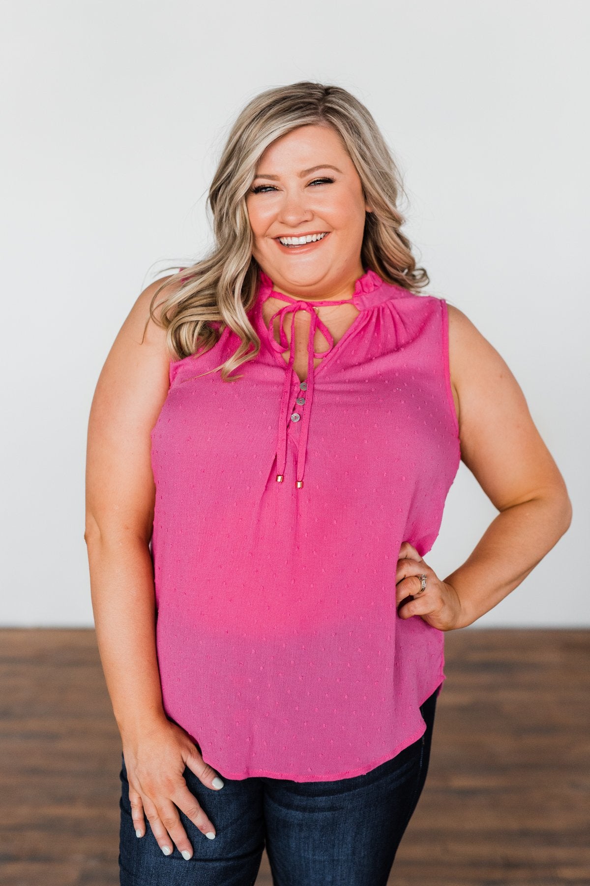 Tell My Story Neck Tie Tank Top- Hot Pink