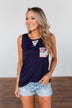 Right Away Floral Pocket Tank- Navy