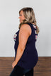 Right Away Floral Pocket Tank- Navy
