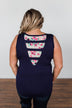 Right Away Floral Pocket Tank- Navy