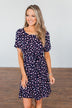 Make A Way Floral Short Sleeve Dress- Navy