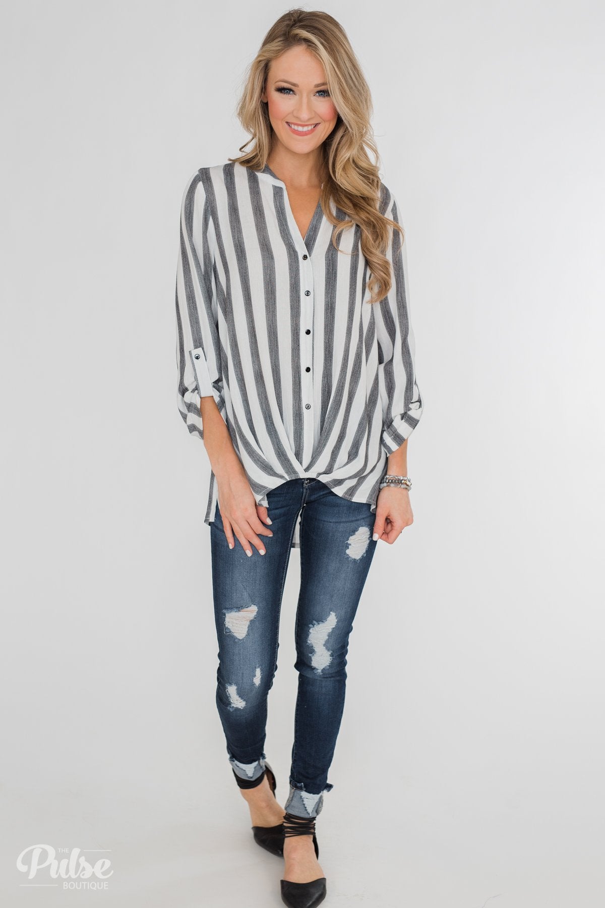 New Way Of Thinking Striped Blouse- Grey & White