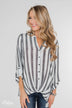 New Way Of Thinking Striped Blouse- Grey & White