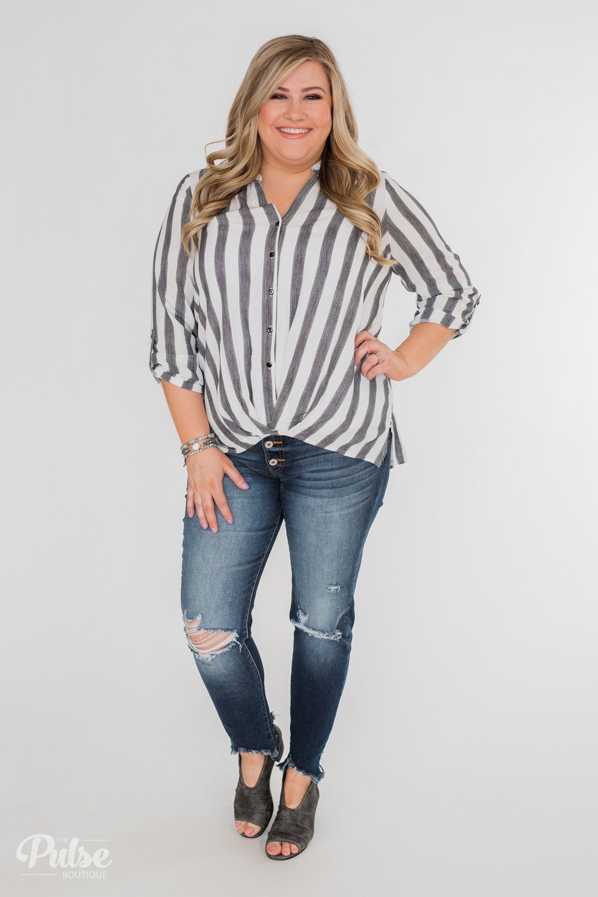 New Way Of Thinking Striped Blouse- Grey & White