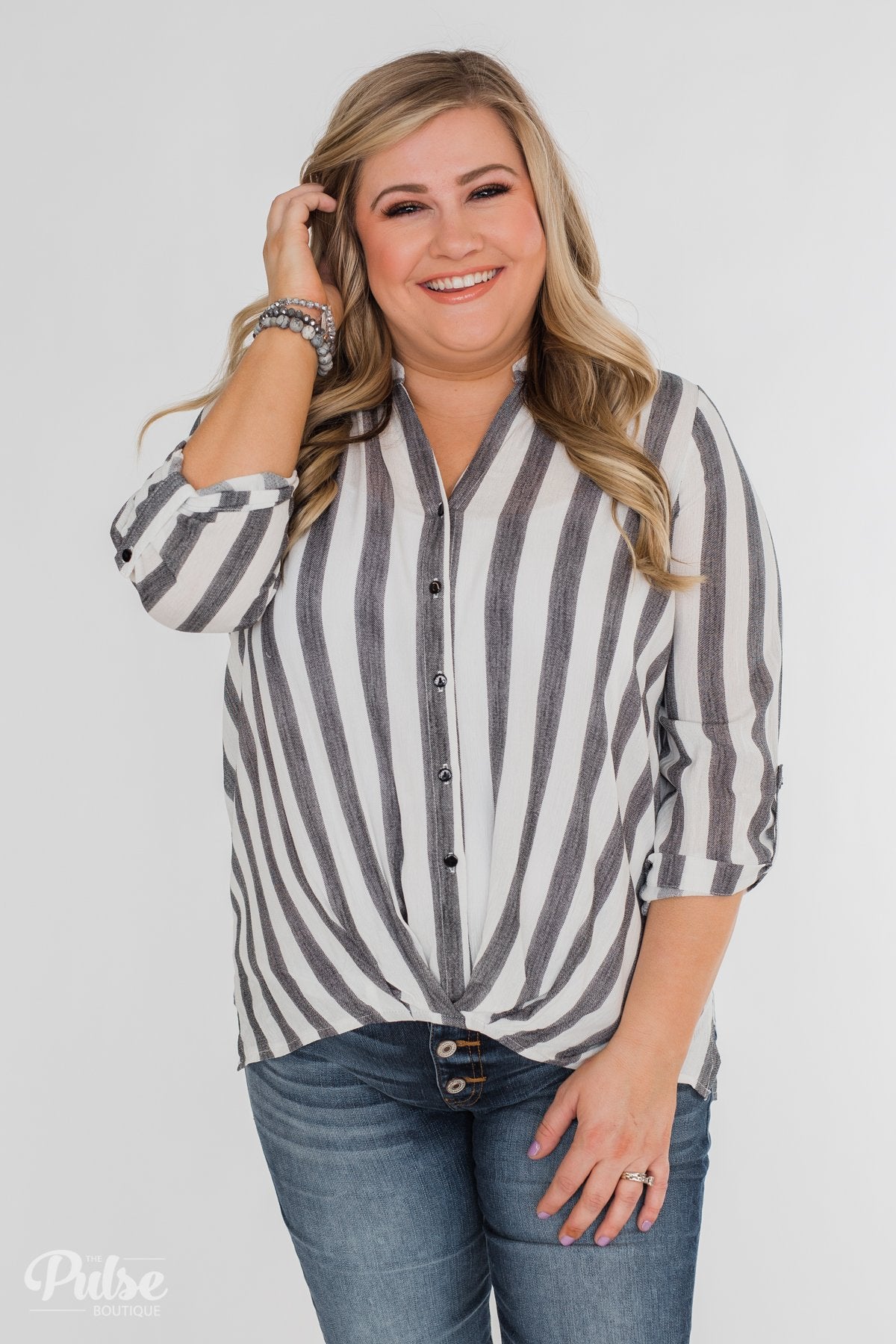 New Way Of Thinking Striped Blouse- Grey & White