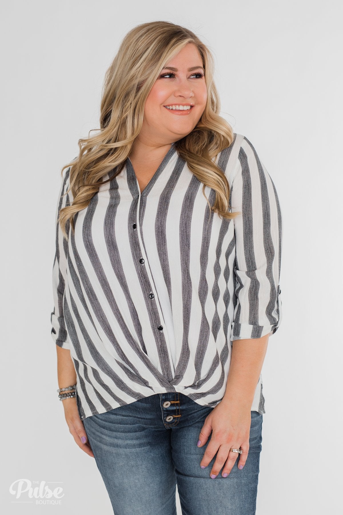 New Way Of Thinking Striped Blouse- Grey & White