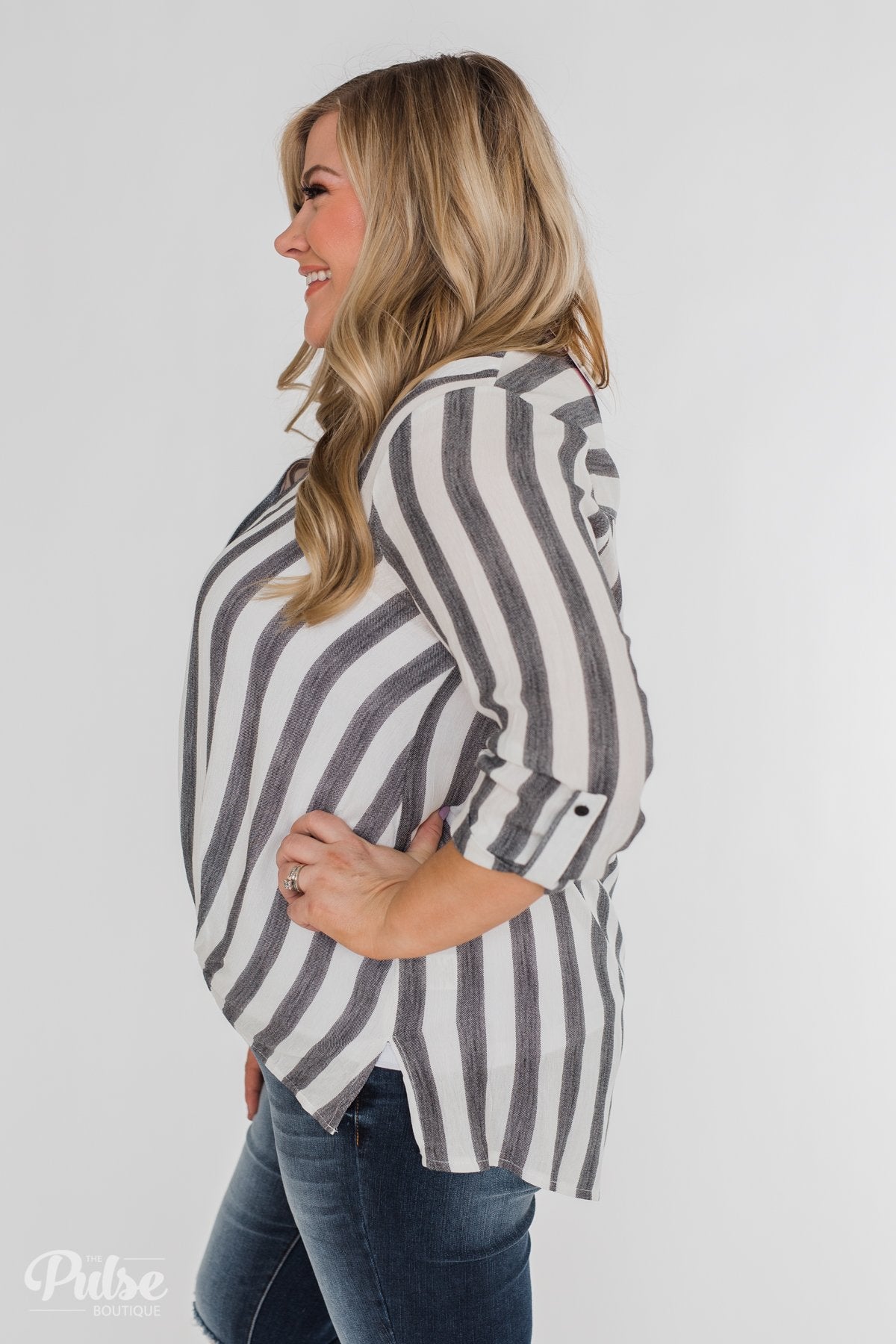 New Way Of Thinking Striped Blouse- Grey & White