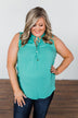 Tell My Story Neck Tie Tank Top- Dark Mint