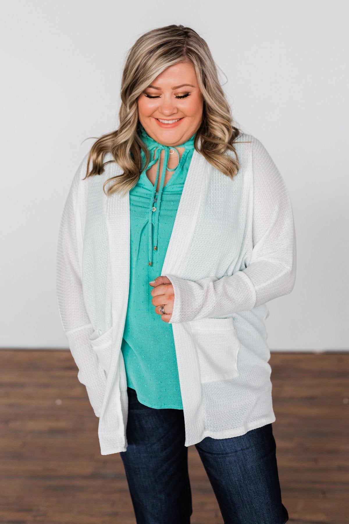 Break Free Waffle Knit Cardigan- Off White