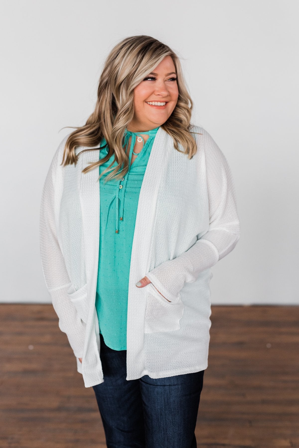 Break Free Waffle Knit Cardigan- Off White