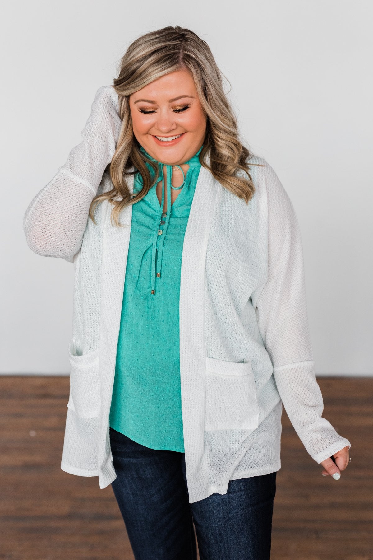 Break Free Waffle Knit Cardigan- Off White