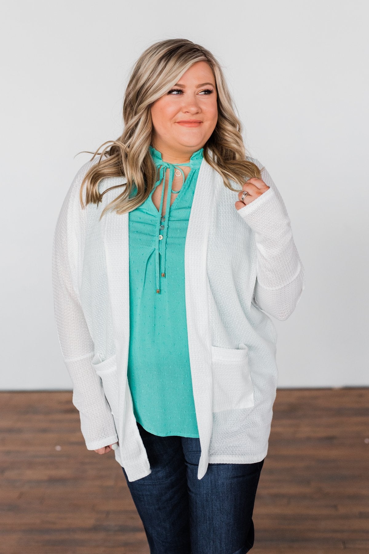 Break Free Waffle Knit Cardigan- Off White