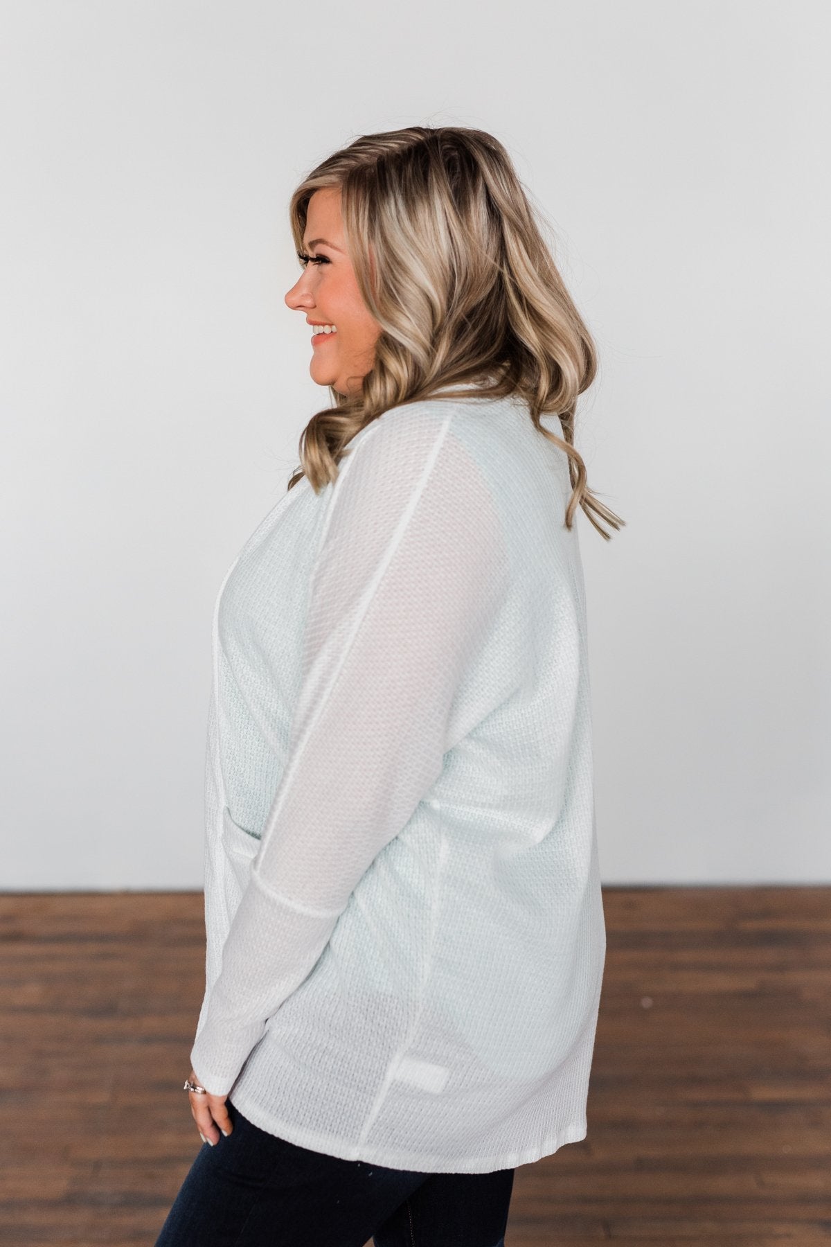 Break Free Waffle Knit Cardigan- Off White