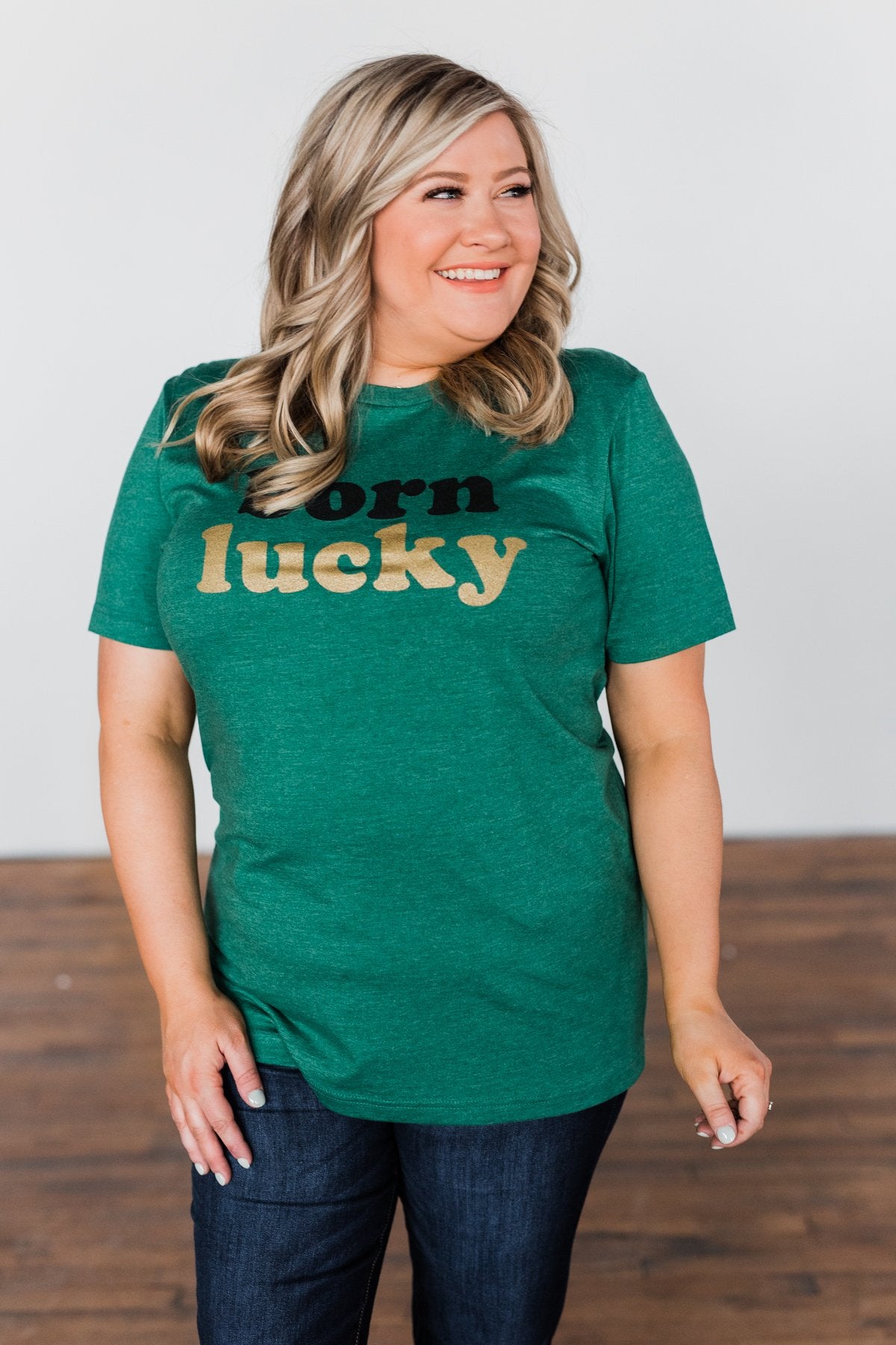 "Born Lucky" Green Tee