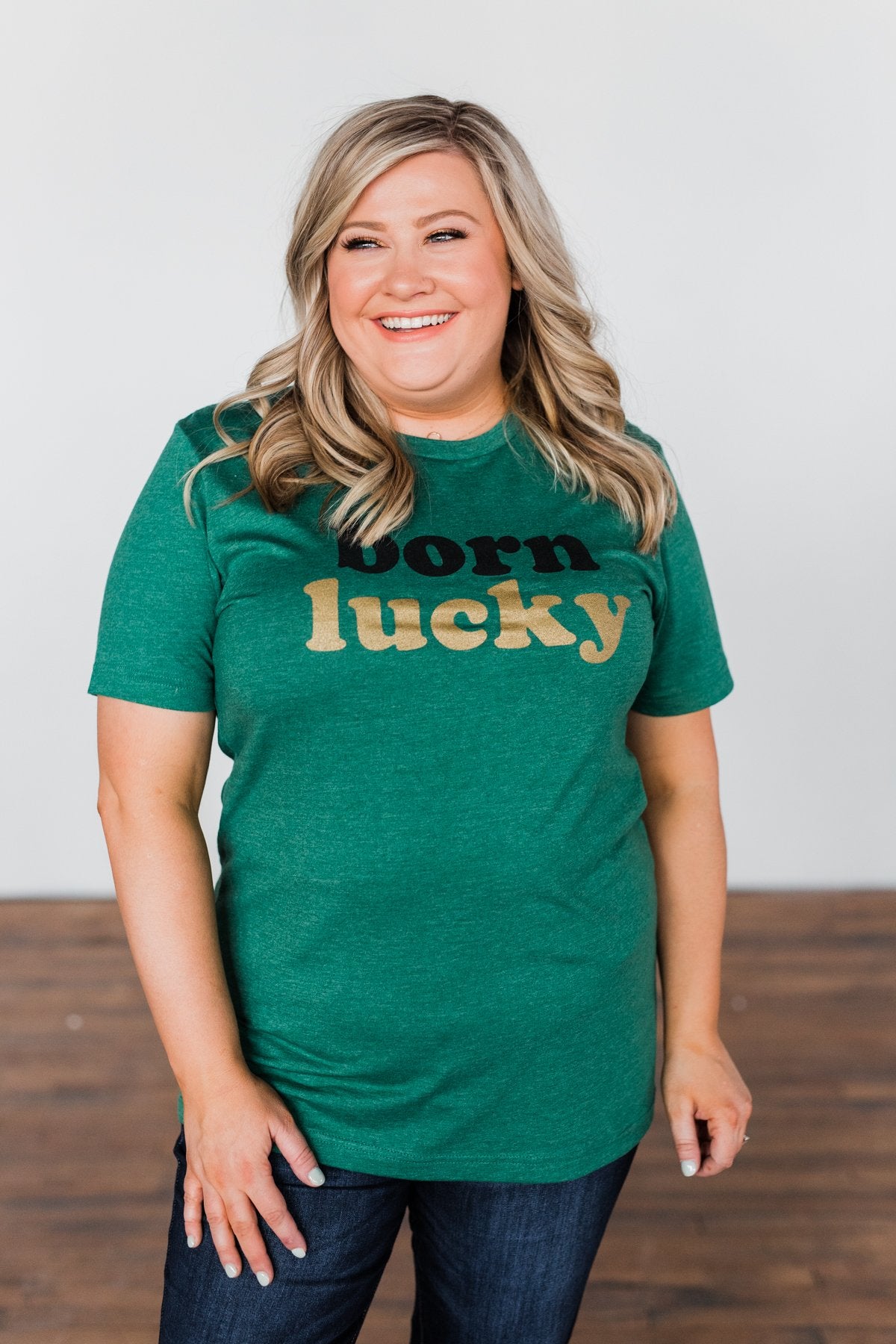 "Born Lucky" Green Tee