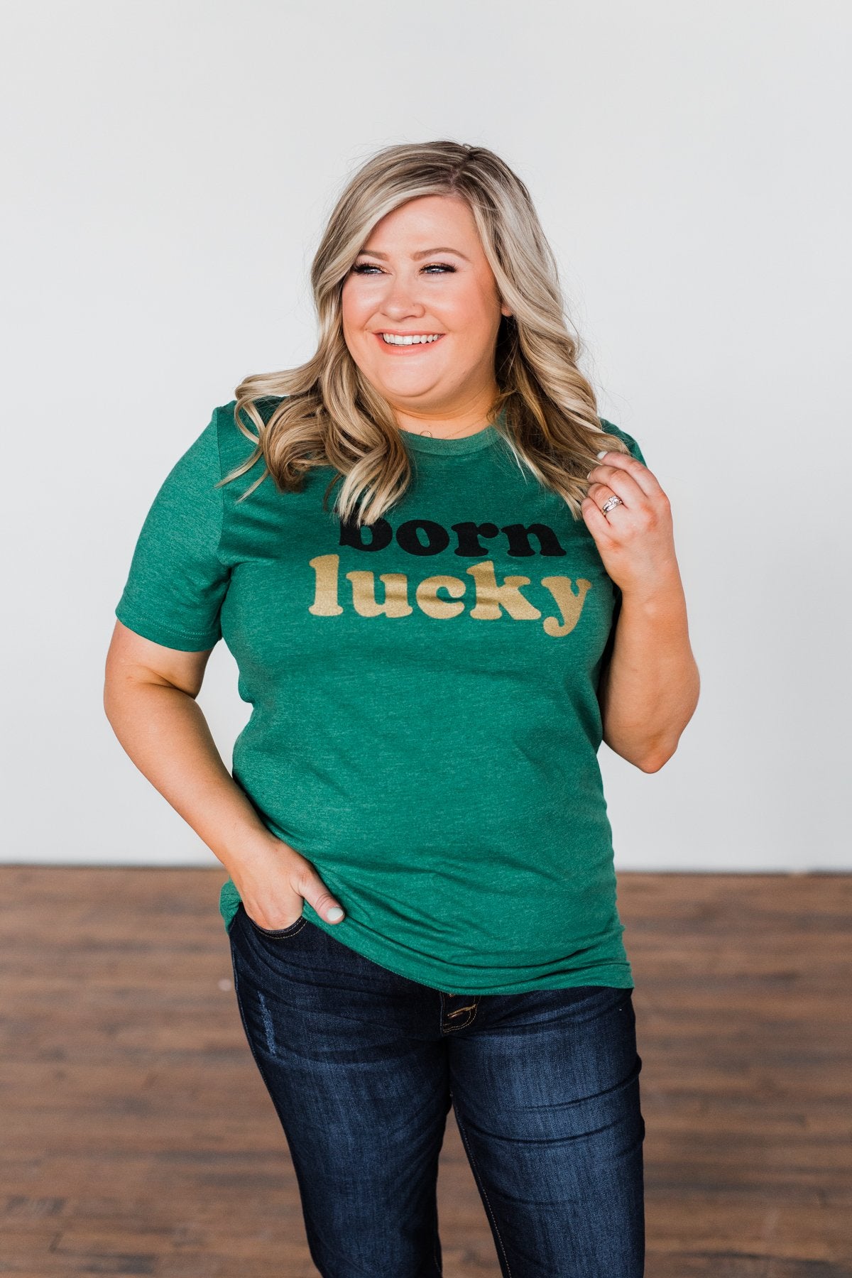 "Born Lucky" Green Tee