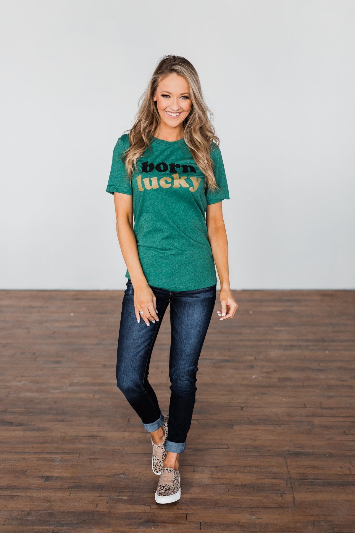 "Born Lucky" Green Tee