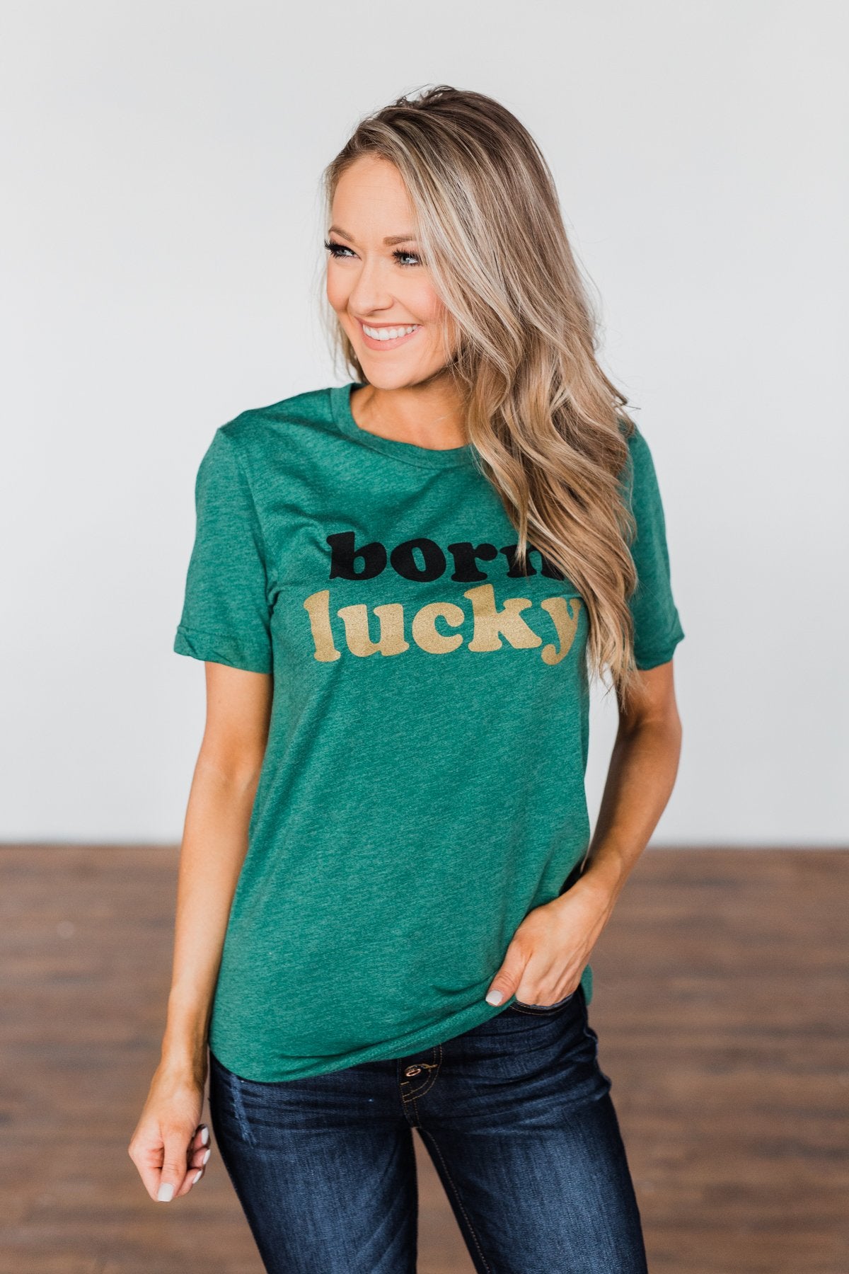 "Born Lucky" Green Tee