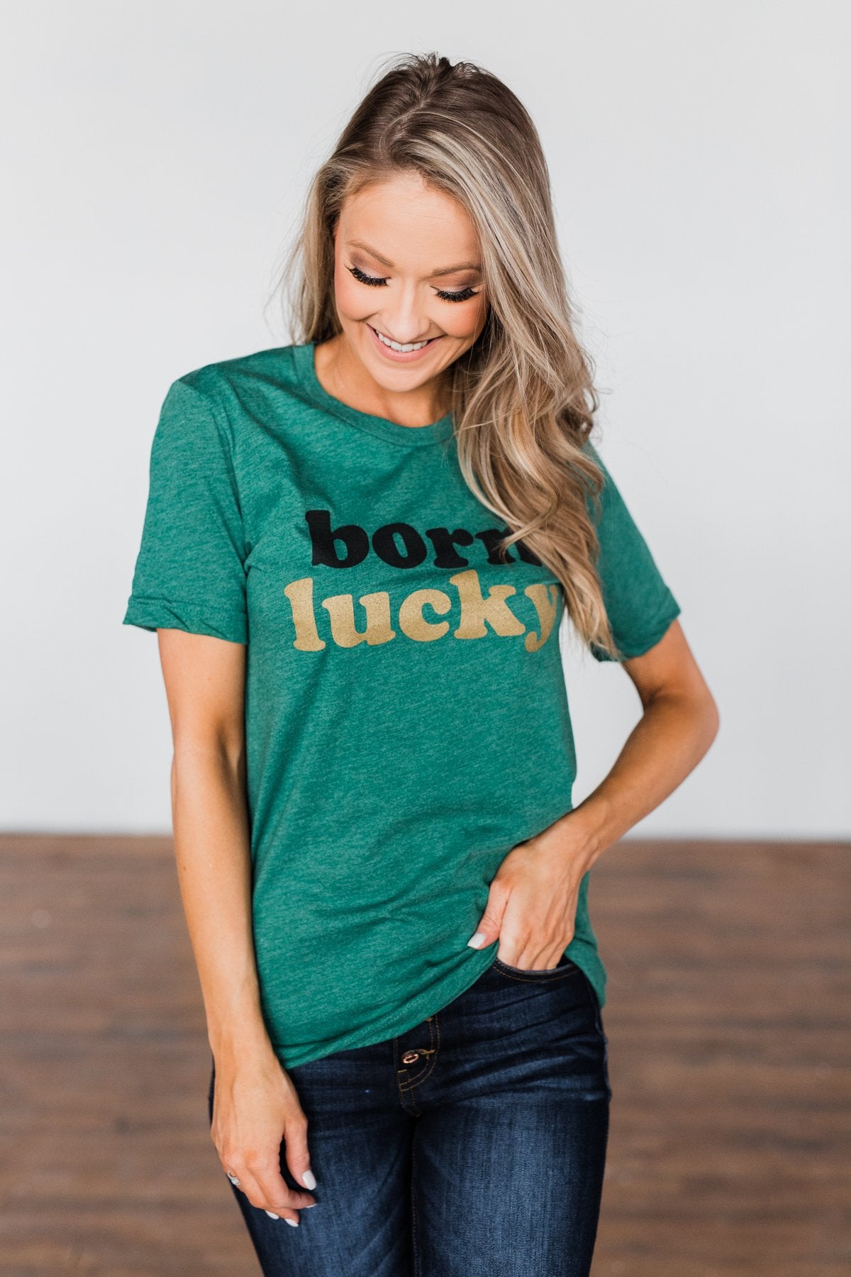 "Born Lucky" Green Tee