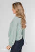 With or Without You V-Neck Button Blouse- Sage
