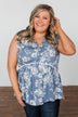 Set Me Free Floral Babydoll Tank Top- Dusty Blue