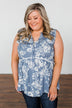 Set Me Free Floral Babydoll Tank Top- Dusty Blue