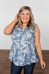 Set Me Free Floral Babydoll Tank Top- Dusty Blue