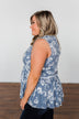 Set Me Free Floral Babydoll Tank Top- Dusty Blue