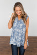 Set Me Free Floral Babydoll Tank Top- Dusty Blue