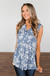 Set Me Free Floral Babydoll Tank Top- Dusty Blue