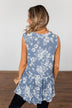 Set Me Free Floral Babydoll Tank Top- Dusty Blue