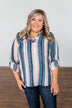 Good To Me V-Neck Striped Top- Navy & Peach