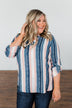 Good To Me V-Neck Striped Top- Navy & Peach