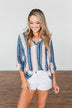 Good To Me V-Neck Striped Top- Navy & Peach