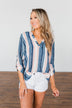 Good To Me V-Neck Striped Top- Navy & Peach